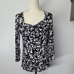 Cable & Gauge Black and White Patterned Blouse
